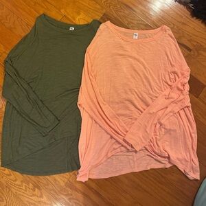 Old Navy Long Sleeve Tees - Olive Green and Peach